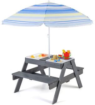 Costway Kids Picnic Table Set with 3 Removable Bins-Gray