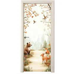 TÜRAUFKLEBER Wald - Herbst - Waldtiere - Bär - Fuchs Deko Schlafzimmer 95x215 cm - Türtapete