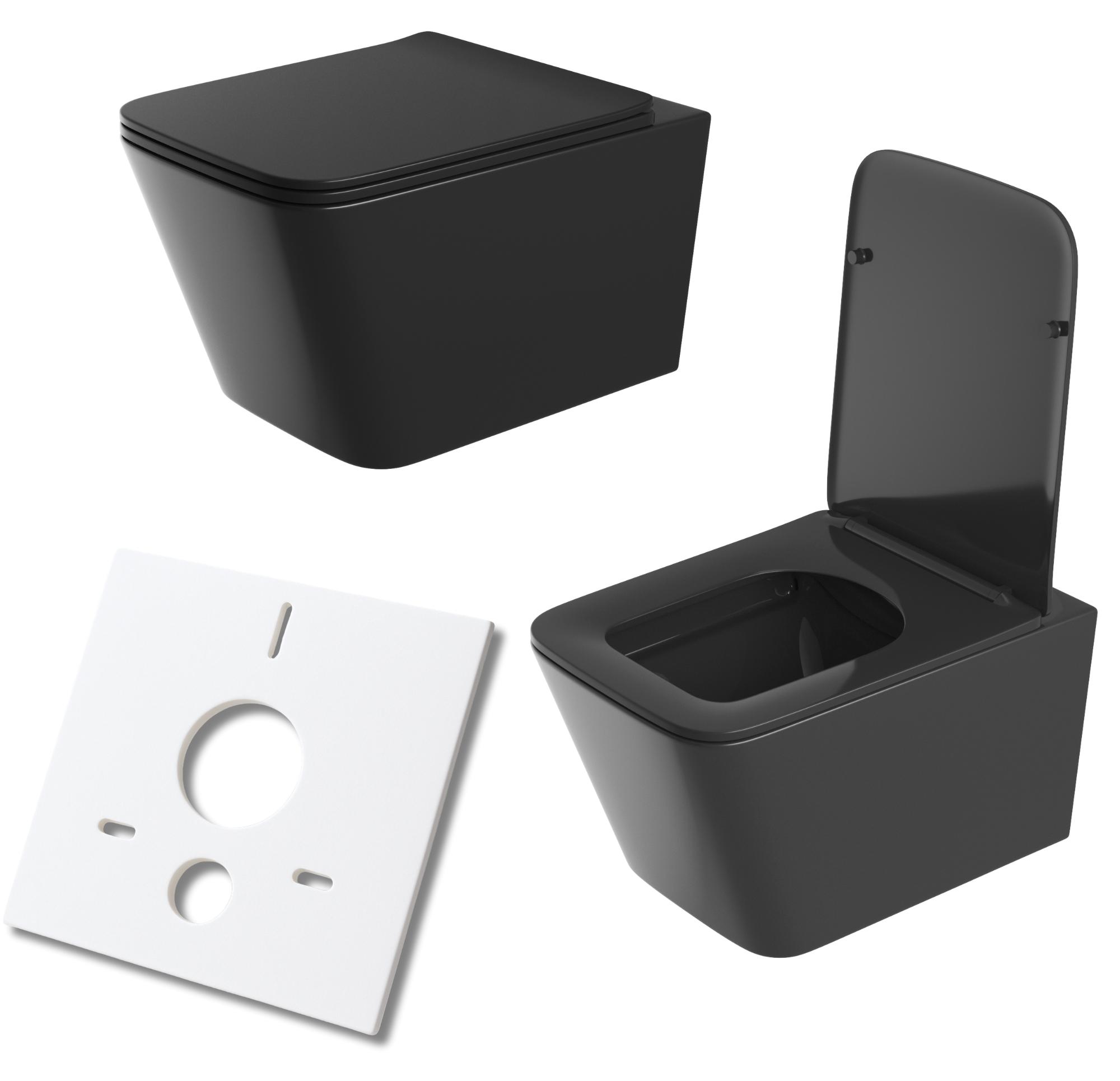 Granitan - WC-Set - Hänge-WC - Schwarz - spülrandlos - mit Absenkautomatik - Bad - DAX