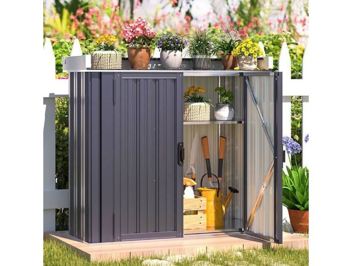 YODOLLA Armoire de Jardin Gris - Plan de Travail Intégré et Étagères Réglables - Résistant à la Pluie et Rouille - 97 x 34 x 93 cm