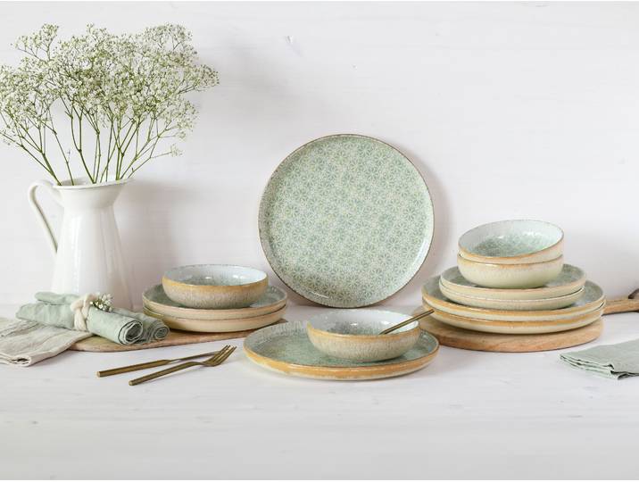 Service de table Uno Emiliana 12 pièces Multicolore/Vert clair