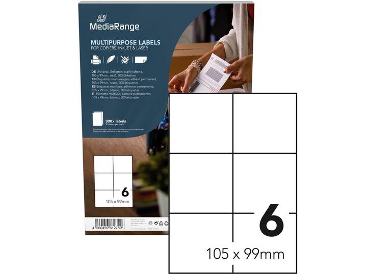 Universal-Klebe-Etiketten, stark haftend, 105 x 99 mm, 50 Blatt / 300 Etiketten, weiss