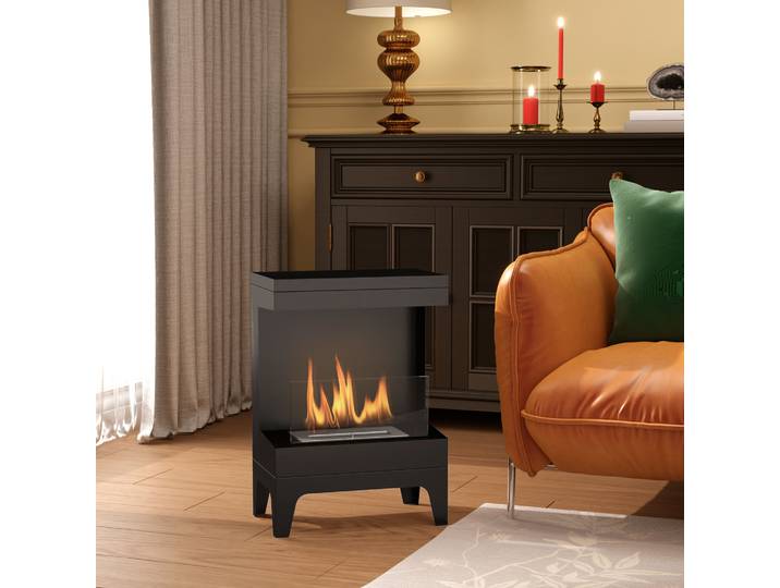 HOMCOM Cheminée Bioéthanol 0,9L Pieds Noir 38x22x54cm
