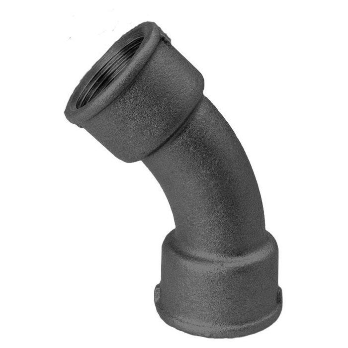 Hermann Schmidt Temperguss Bogen DN 50, 2" 45°, Innengewinde, schwarz
