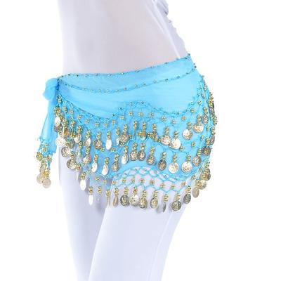Bauchtanz-Hüftschal mit Münzen-Pailletten-Frauen-Trainings-Chiffon / Ballsaal-Goldmünzgürtel