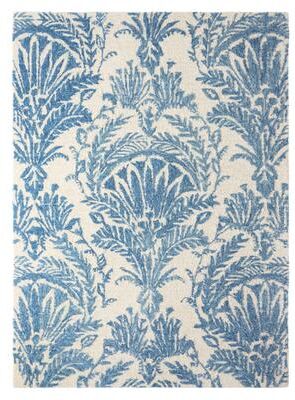 NICOLE MILLER NEW YORK Mod Damask Chambray Handcrafted Wool Area Rug