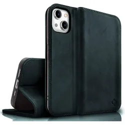 Nalia Echt Leder Flip Case Hülle mit Magnetverschluss (Apple iPhone 15 Plus), Smartphone Hülle, Blau