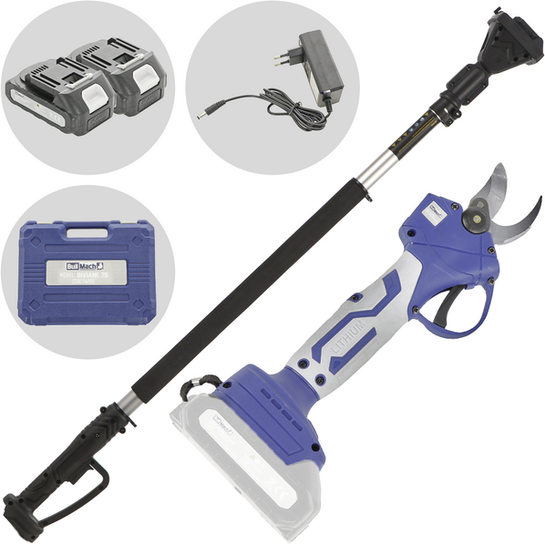 BullMach DIVIANE 25 - Forbice elettrica a batteria + Asta telescopica 130-200 cm - 2x21V 2Ah - Diametro di taglio 25mm