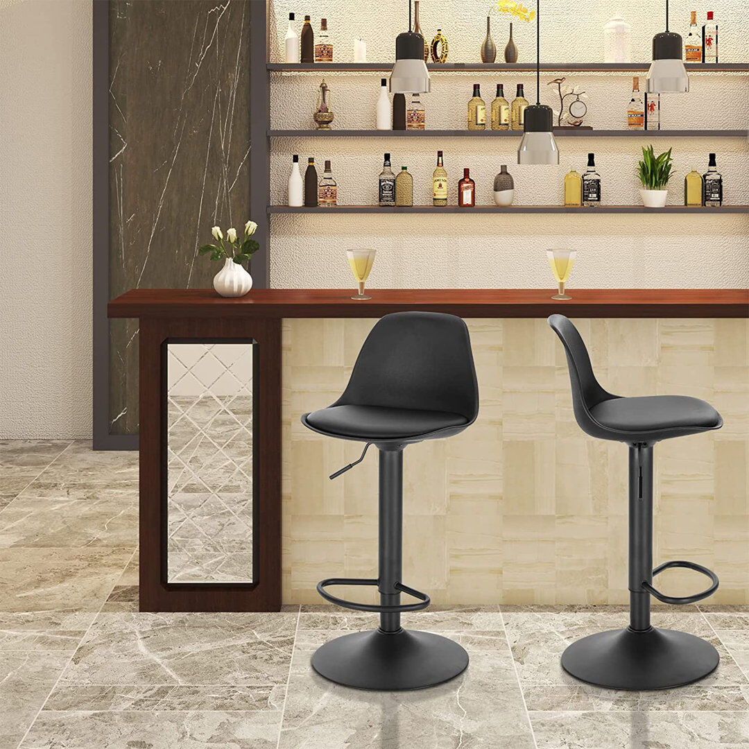 Metro Rikard Swivel Upholstered and Faux Leather Adjustable Height Bar Stool Black 38.5cm W X 38.5cm D