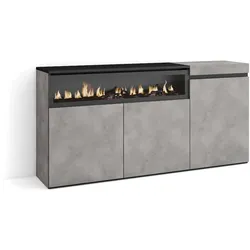 SKRAUT HOME Sideboard, Schrank, Küche, Sideboard, Flurmöbel, 150x35x75cm, 3 Türen, Elektrischer Kamin, Moderner Stil, Zementgrau _ 68_3