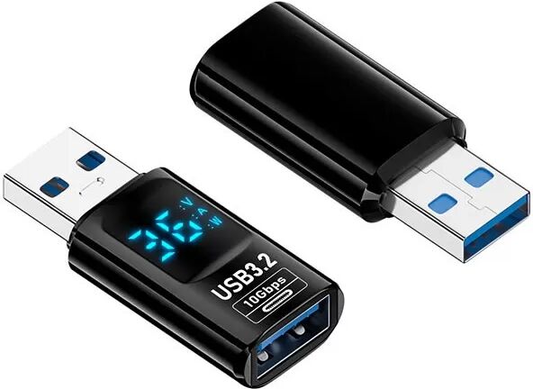 INF Adaptateur USB-A Mâle vers USB-A Femelle avec Affichage Numérique - Noir (Lot de 2)