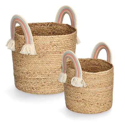 Wäschekorb ZELLER PRESENT "Rainbow", beige (natur), Wäschesammler, Wäschekorb, Aufbewahrungskorb/Seegras / Baumwolle
