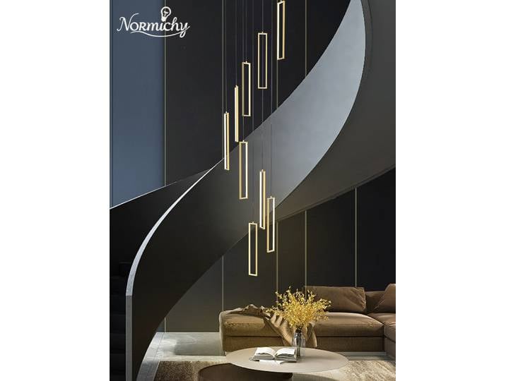 Nouveau lustre d'escalier carré en aluminium moderne Simple pour Loft Villa Duplex salle d'exposition plafond décoration luminaire