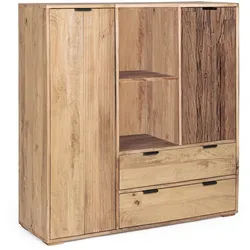 Kommode Nashik aus Mangoholz, klassischer Stil, Natur, mit 2 Türen und 2 Schubladen