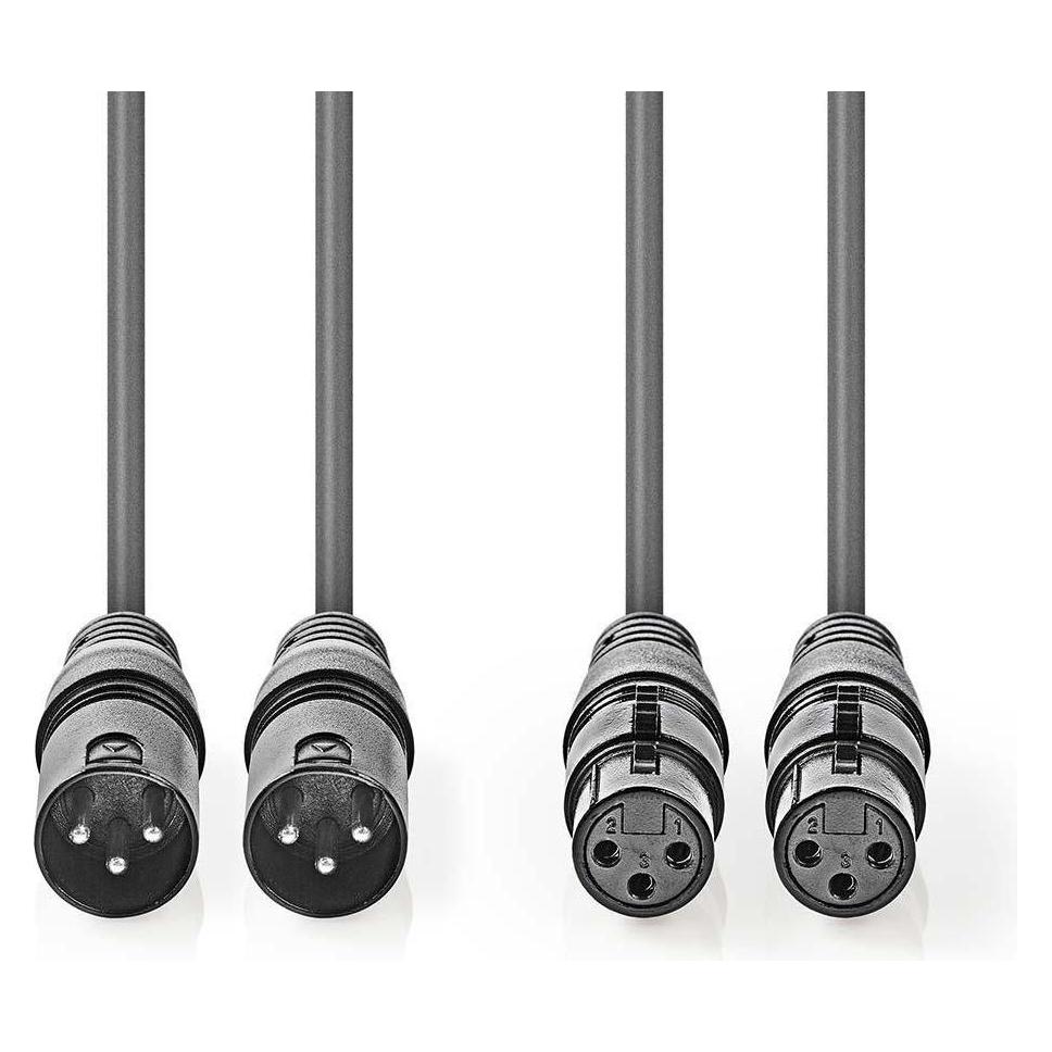 Nedis Balanced Audio-Kabel - 2X XLR 3-Pin Stecker - 2X XLR 3-Pin Buchse - Vernickelt - 5 m - rund (5 m, XLR Kabel) (COTH15030GY50)