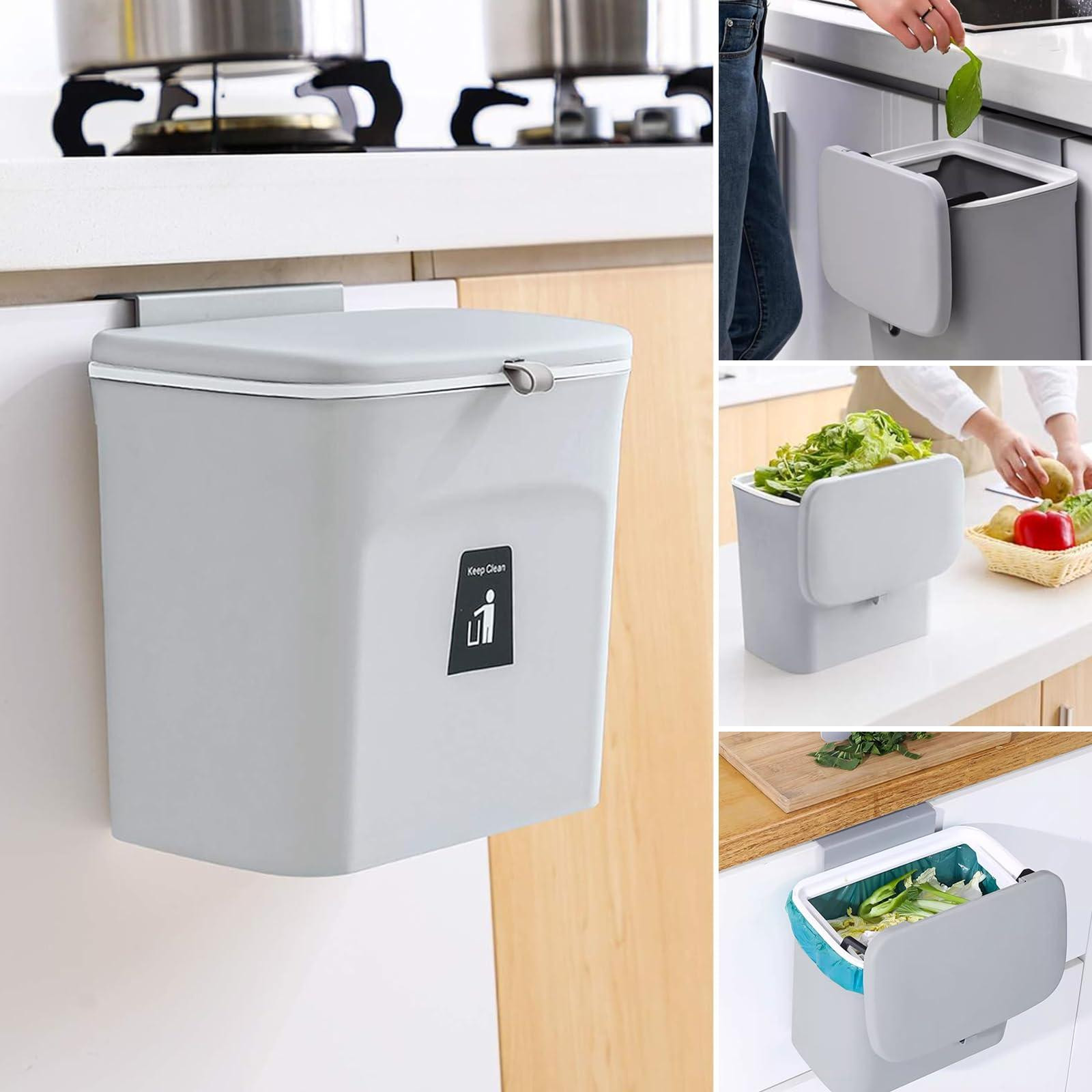 Merkloze hangende prullenbak 7 l, grijs, voor in de keuken