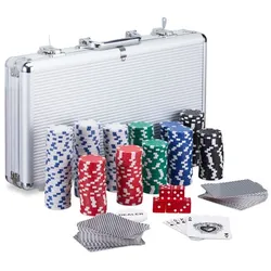 Relaxdays Pokerkoffer mit 300 Laserchips Blau,Rot,Silber