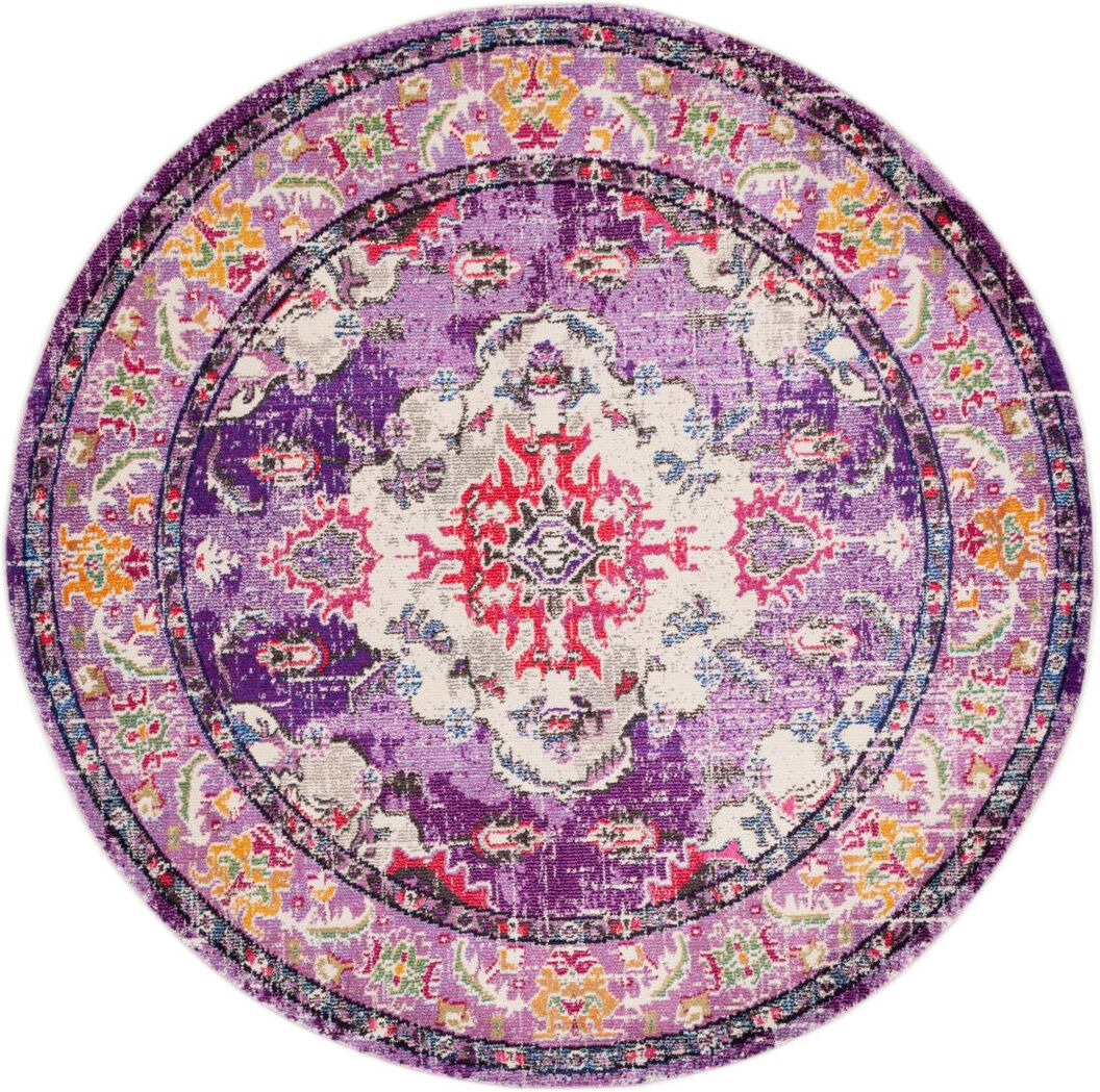 Langley Street Damaris Oriental Area Rug Purple;Pink Round 201 cm