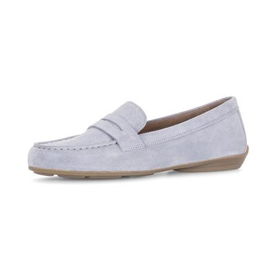 Mokassin GABOR, Damen, Gr. 40, Textil, grau (hellblau), Veloursleder, Schuhe Mokassin, Slipper, Bequemschuh, Flats mit modischem Zierriegel