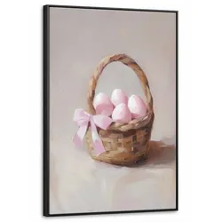 LEINWAND Bilder mit Rahmen - Korb - Eier - Rosa - 60x90