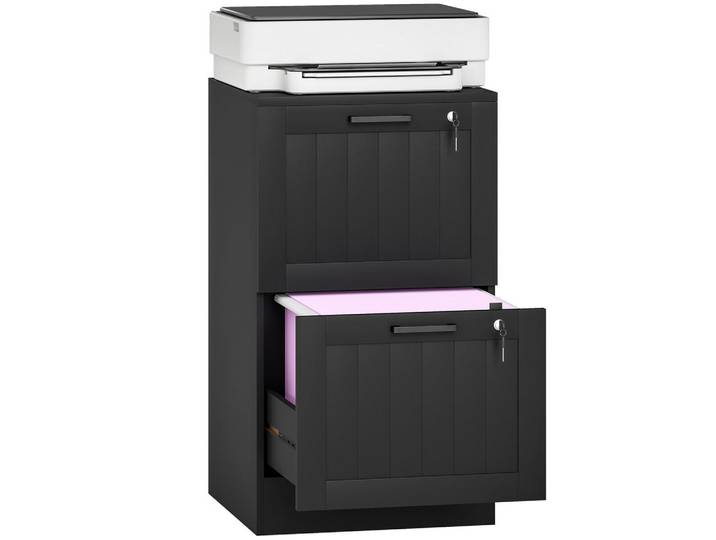 ComfortXL Rollcontainer De-14478 2 abschließbare Schubladen Schwarz, 40x71x40 cm, Büromöbel, Schreibtischcontainer, Rollcontainer