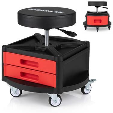 Costway Rolling Mechanic Stool with Cushioned Seat & Dual Tool Trays 330 LBS-Red