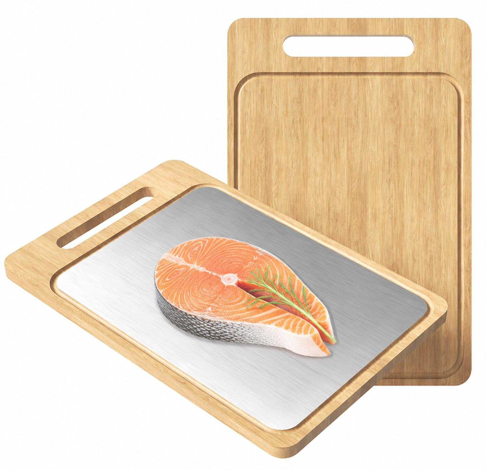 Dripio 2-in-1 snijplank, dubbelzijdig, roestvrij staal en bamboe, 29 x 20 cm
