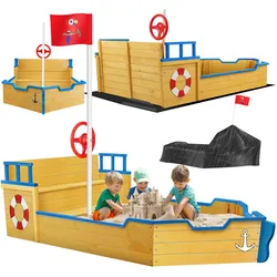 Kidiz Sandkasten Ahoi Piratenschiff Boot Segelschiff aus Holz