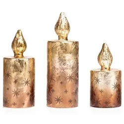 LUMIDA Xmas 3 LED-Glaskerze Stern-Cutouts Eislack-Optik, Timer H. 15cm, 18cm & 22cm