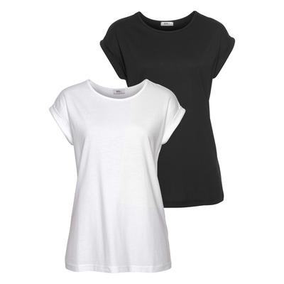 T-Shirt FLASHLIGHTS, Damen, Gr. 52/54, schwarz-weiß (schwarz, weiß), Single Jersey, Obermaterial: 50% Baumwolle, 50% Modal, unifarben, Basic, figurbetont hüftbedeckend, Shirts T-Shirt, figurbetonte Passform, auch in größeren Größen, aus Single Jersey