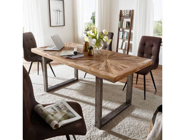 KADIMA DESIGN Esstisch Esstisch Mango Massivholz Esszimmertisch 200x76,5x100 cm, Küchentisch, Loft Natur, Holztisch Massiv mit Metallgestell, Industrial Tisch