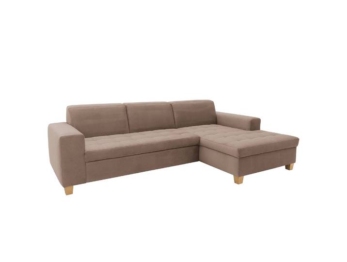 Ecksofa Roblin Braun Samt Loana 266 x 80 x 162cm Longchair davorstehend rechts Schlaffunktion Natur