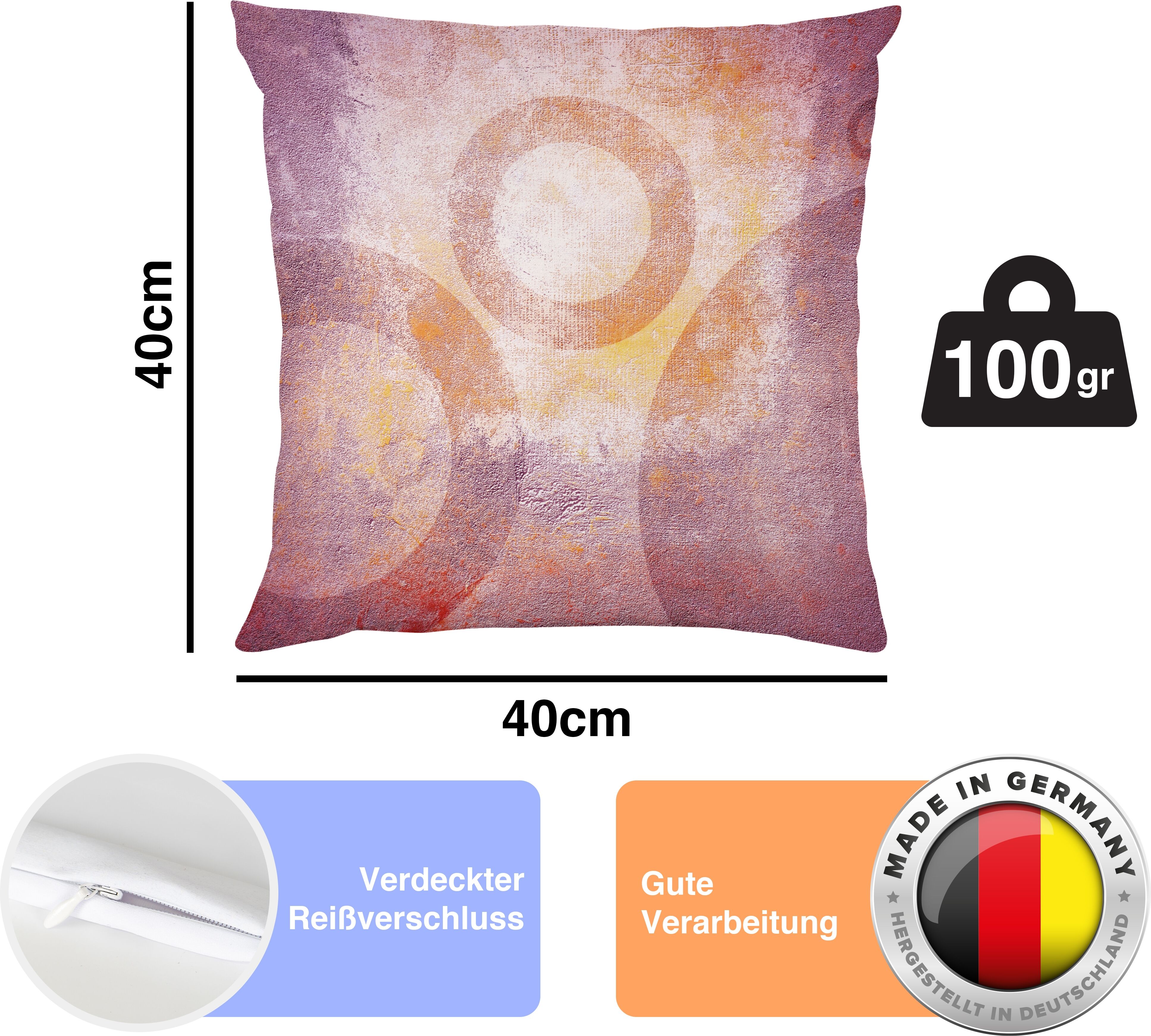 Dekokissen QUEENCE "Abstrakt rot Kreise", bunt (kreise bedruckt), B:40cm L:40cm, Polyester, Dekokissen_Sitzkissen_Kissenhüllen, Dekokissen, Beidseitig bedruckte Kissenhülle, Kissen 40x40cm, inkl. Reissverschluss kreise  bedruckt B/L: 40cm x 40cm, 1 Stk.
