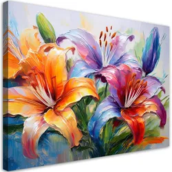WANDBILD farbige lilien blumen