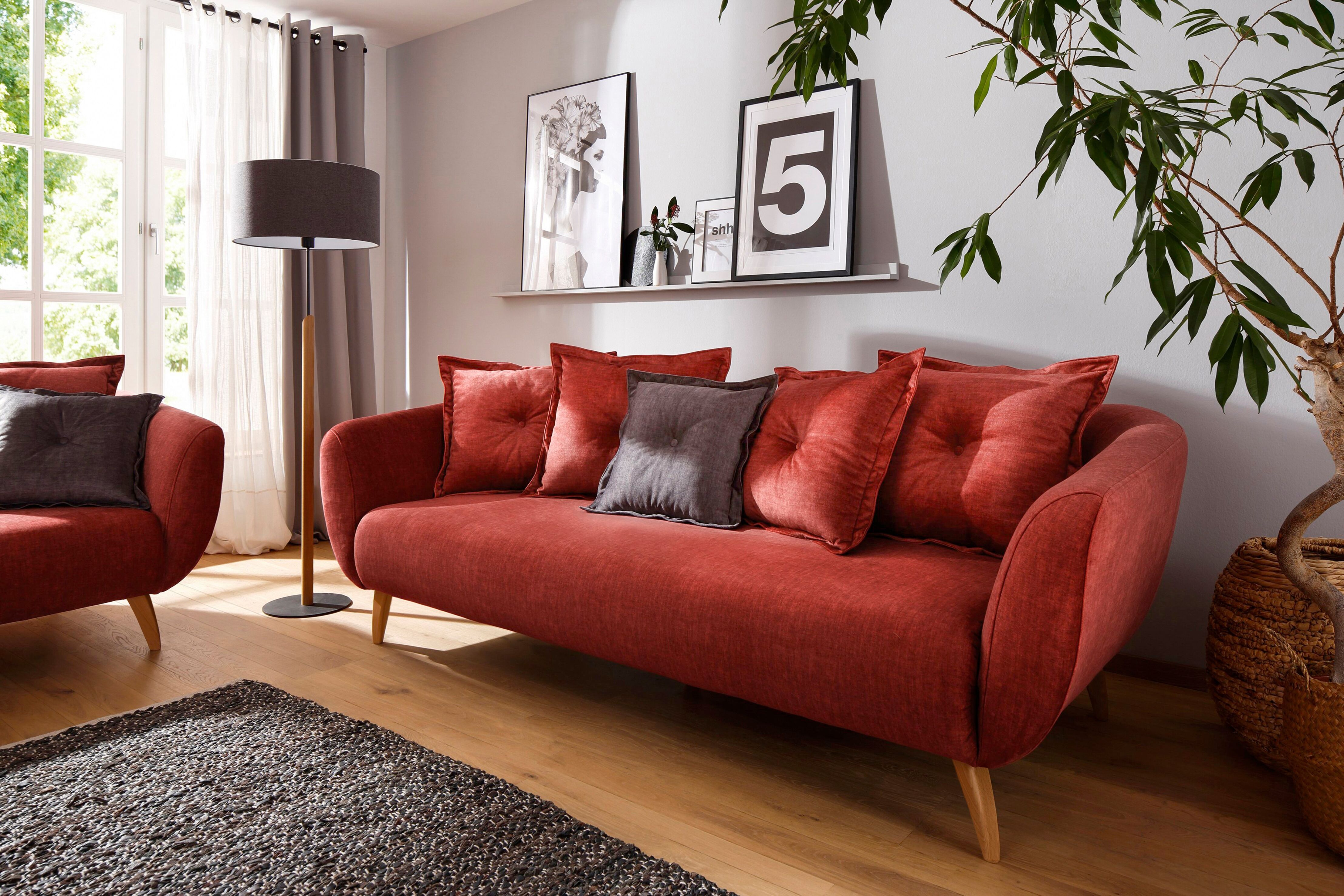 3-Sitzer HOME AFFAIRE "Baggio modern und romantisches Design, bequem", orange (koralle), B:236cm H:80cm T:103cm, Sofas, 3-Sitzer, Zierkissen inklusive
