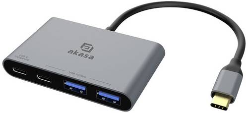 Akasa 2+2 Port USB-Hub mit USB-C Stecker, mit Schnellladeport Aluminium (eloxiert) AK-CBCA31-18BK USB Type-C 4-In-1 Hub