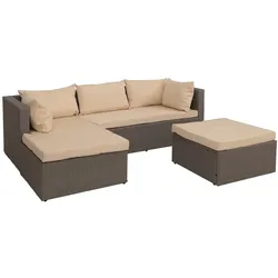 PROREGAL Poly-Rattan Garnitur Balkon-/Garten-/Lounge-Set Sofa Sitzgruppe Grau Polster Beige