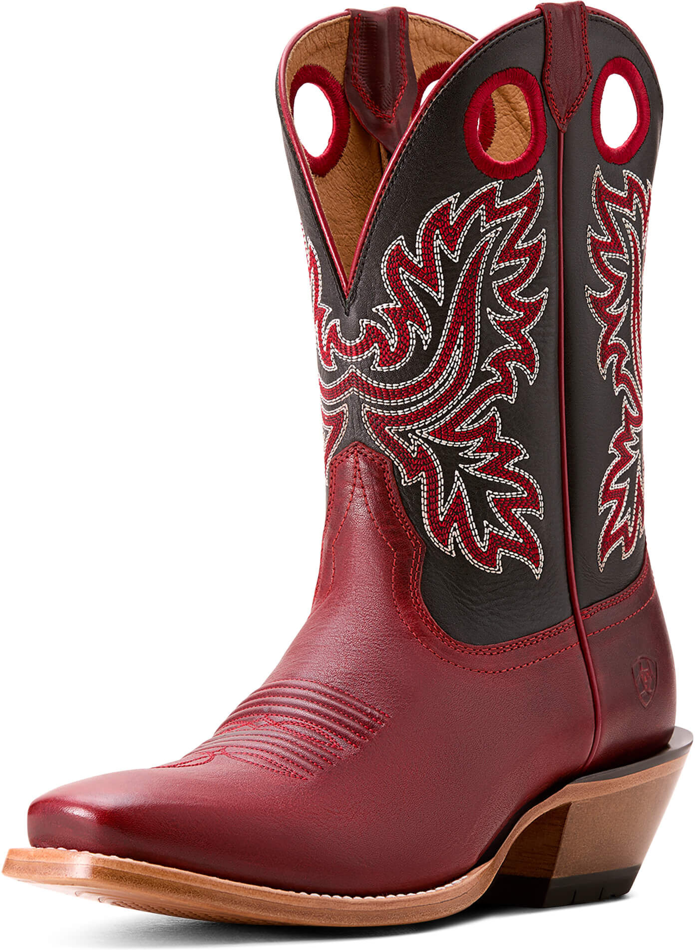Men's Bronc Stomper Cowboy Boots in Flame Red Raven Black, Size: 9.5 D / Medium by Ariat