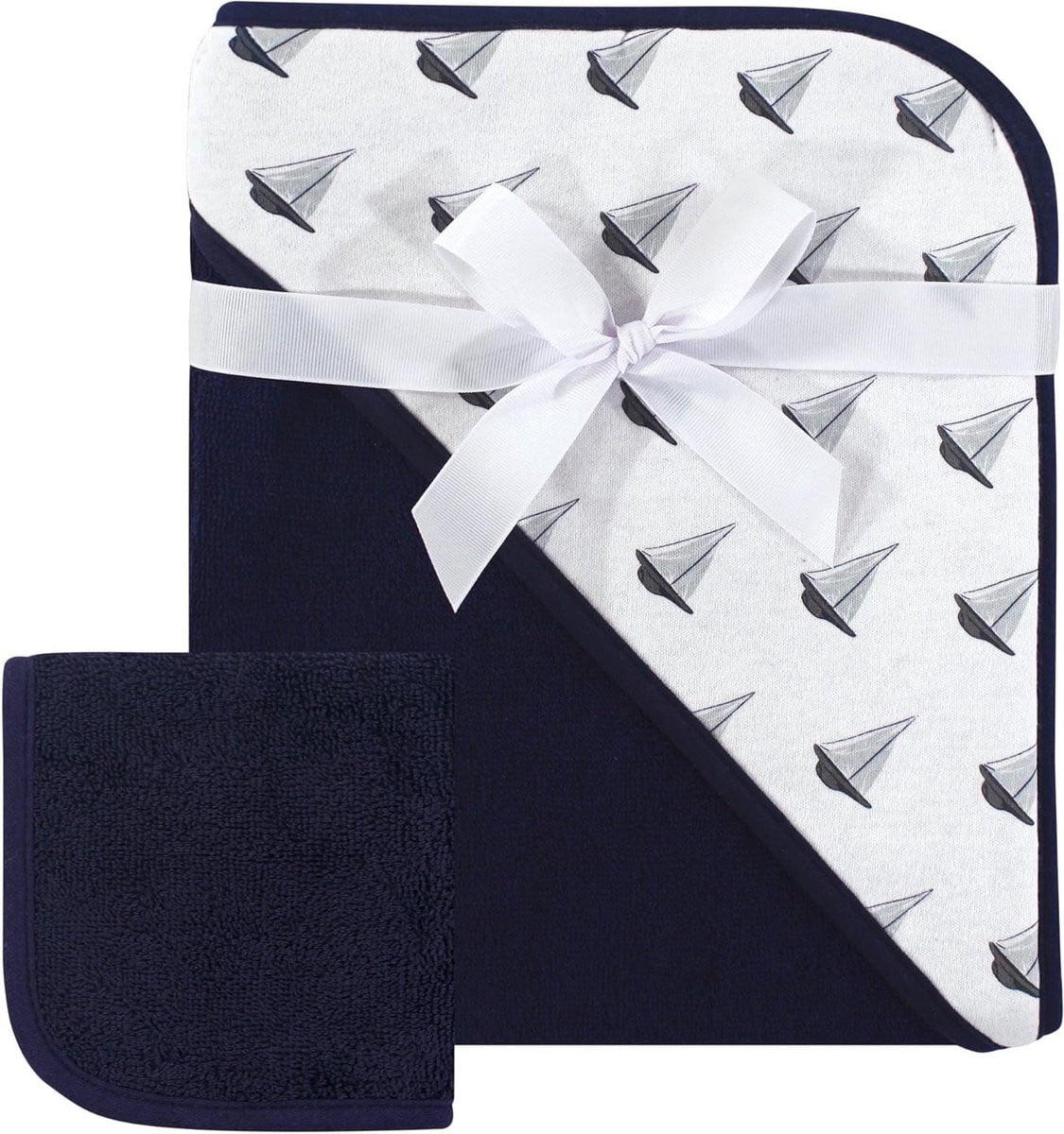 Zachte katoenen baby handdoek en washand set met capuchon en eendjesprint