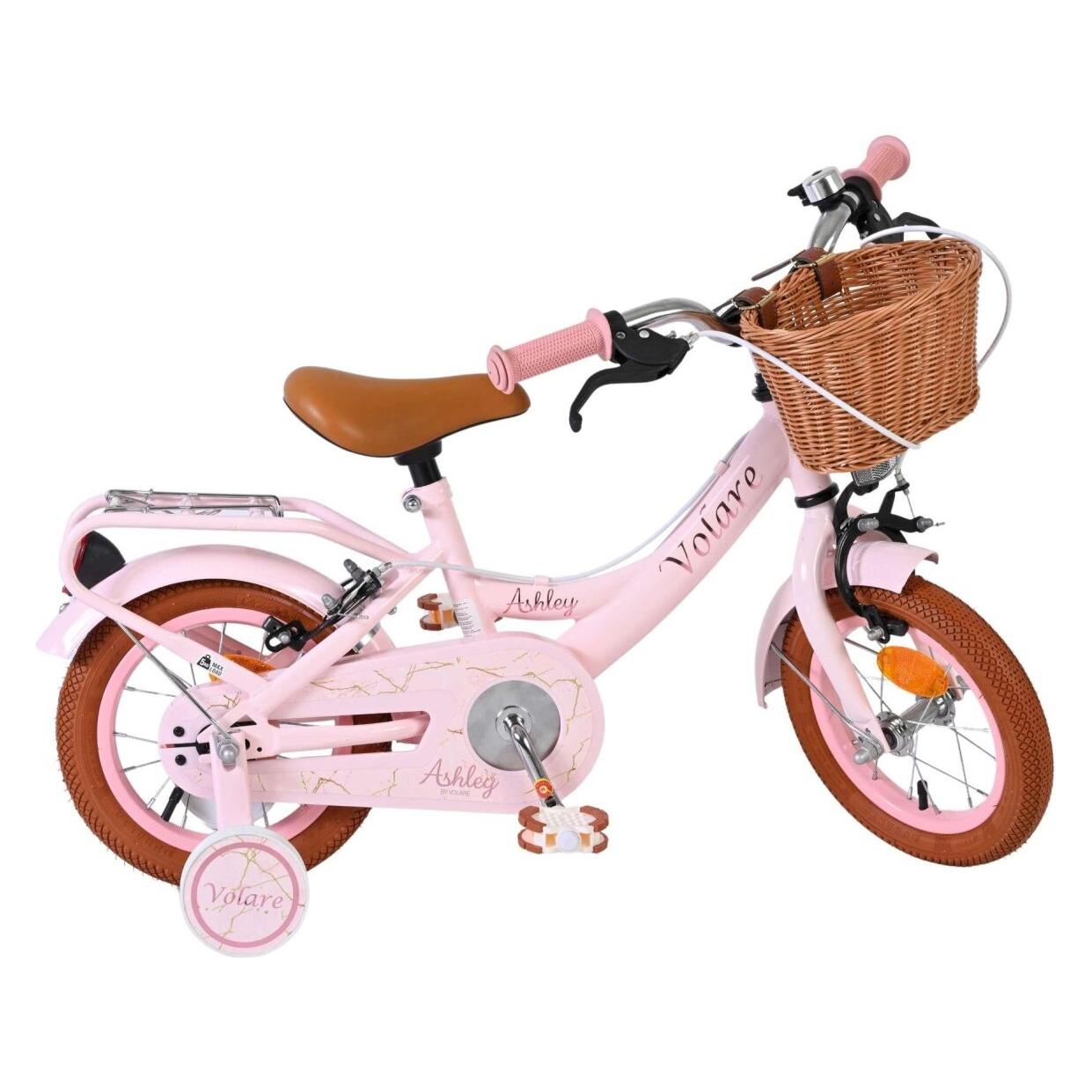 Volare Ashley Kinderfahrrad Mädchen 12 Zoll Rosa mit zwei Handbremsen, Stützrädern und Korb (12") (72629466)