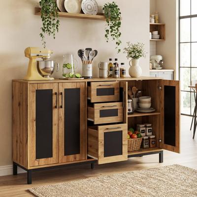 Lirago "63"" Sideboard Buffet Cabinet with 3 Drawers and Storage Shelves"