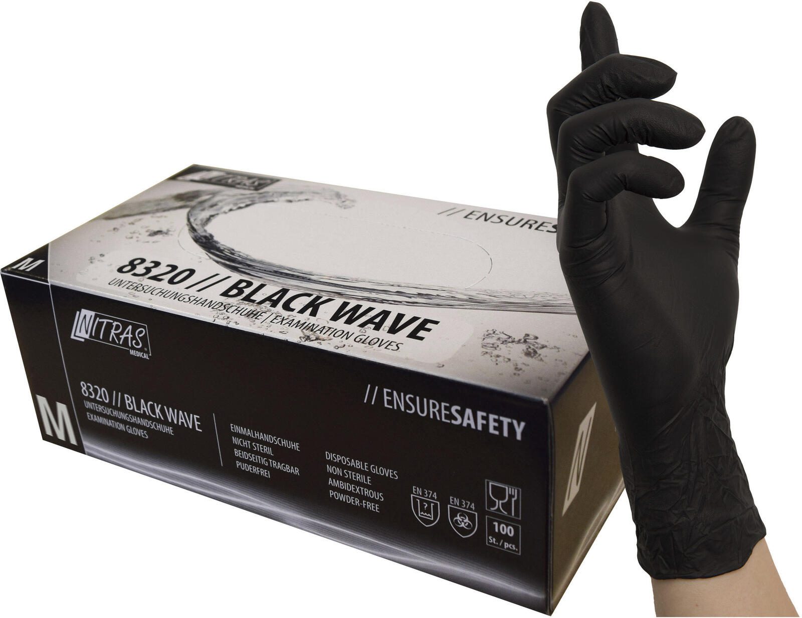 NITRAS® Einmalhandschuhe BLACK WAVE M schwarz 8320