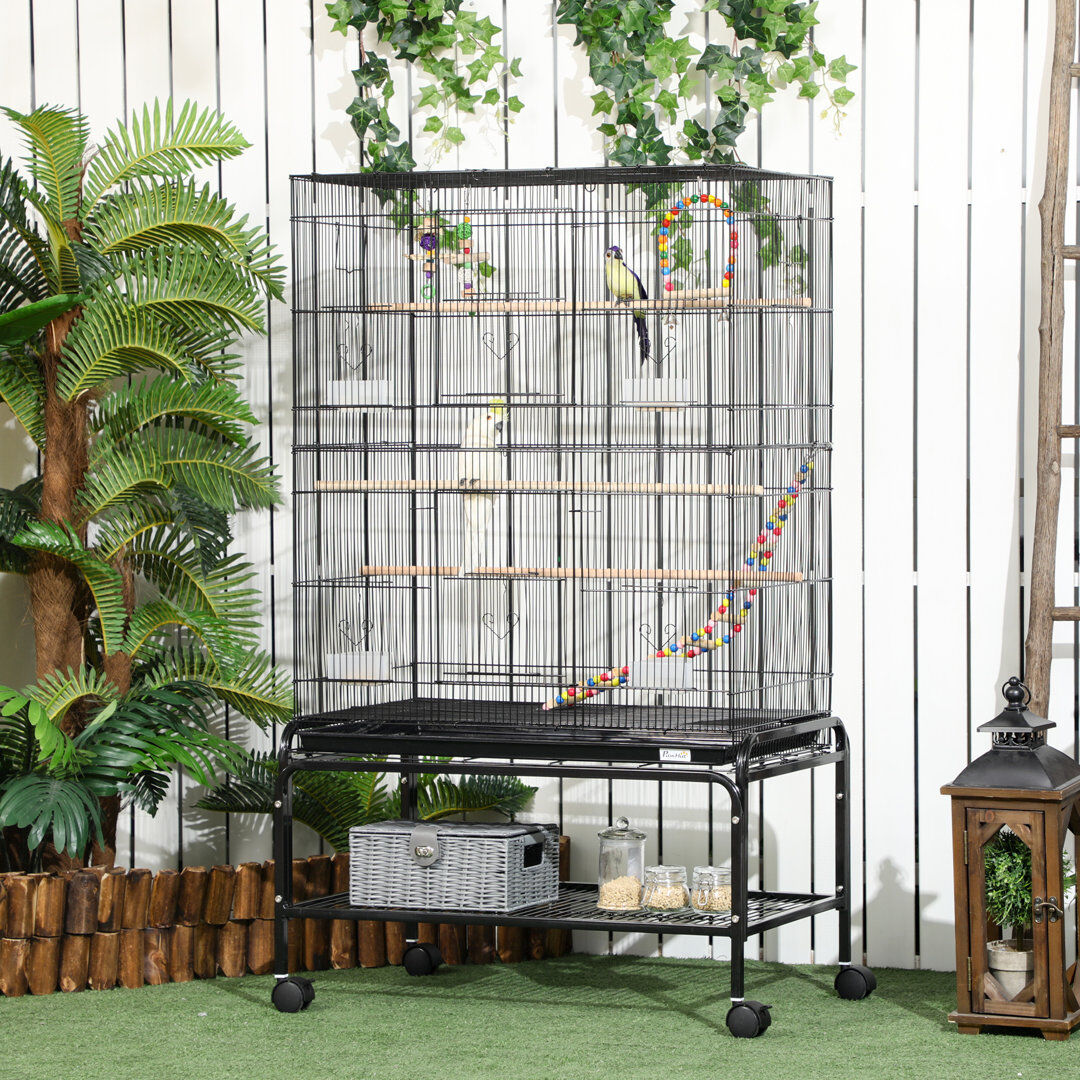 PawHut Bird Cage with Stand Wheels Toys for Budgies Finches Parakeets Black 133cm H X 79cm W X 49cm D
