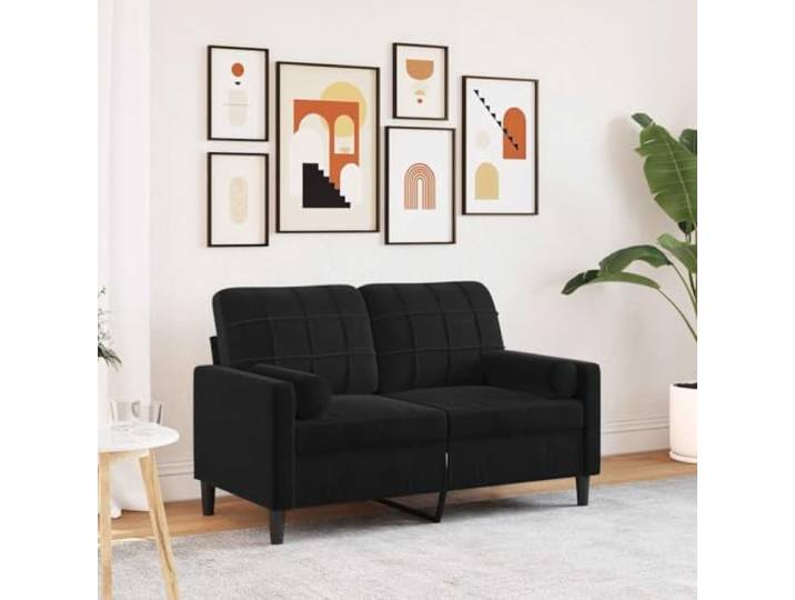 HEFZGDB 2-Sitzer Sofa 120 cm Samt Schwarz mit Zierkissen – Modernes Metallgestell Sofa mit abnehmbaren Bezügen, weiche Polsterung, strapazierfähiges Wohnzimmer