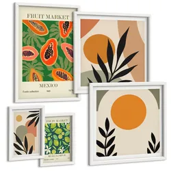 BILDER SET 5er Set - 50x50 cm & 20x30 cm & 40x60 cm Weißer Rahmen - Fruchtmuster der italienischen Kultur