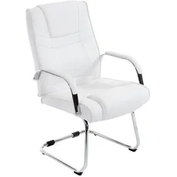 Décoshop26 - Bürostuhl ohne Rollen Armlehnen Besucherstuhl maximale Belastung 180 kg weißes PVC Metallgestell 10_0003249