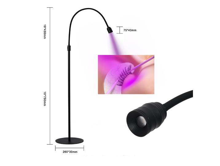 Lampe UV LED 12W pour la polymérisation du gel d'extension de cils, lampe de sol pour salon de beauté, interrupteur au pied, support de lampe réglable, projecteur à angle réglable, lumière UV
