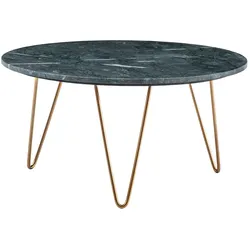 KADIMA DESIGN Couchtisch Echter Marmor Grün 70x70x35 cm Sofatisch Metall Gold, Design Dreibein Wohnzimmertisch Rund Modern, Marmortisch Loungetisch Groß,