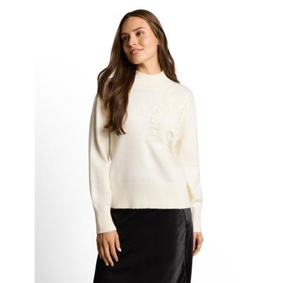 Strickpullover TOM TAILOR "Oversized", Damen, Gr. XXL, weiß (whisper weiß), Pullover Strickpullover, Florale 3D-Applikation