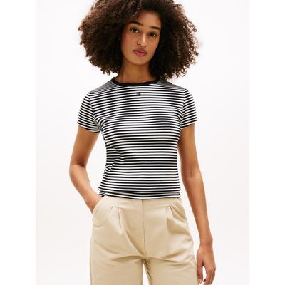 Tommy Jeans "TJW ESSENTIAL RIB SHORT SLEEVE EXT" Baumwollmischung in gerippter Struktur, Slim Fit
